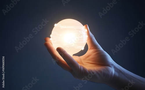 A glowing orb of light held delicately within a person's open hand, symbolizing hope, future, and spiritual enlightenment with a soft bokeh background