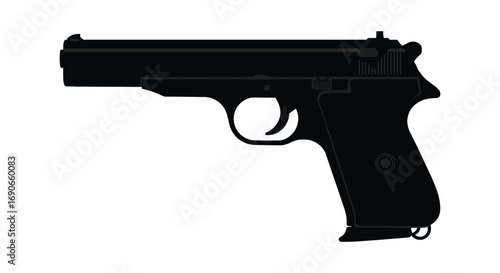 a black silhouette of a handgun against white background