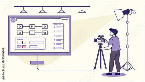 Video Production Studio Setup Content Creator Filming Online Video Workflow Digital Media Filmmaking Illustration.