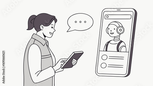 Woman using a smartphone to communicate with a virtual assistant or chatbot.