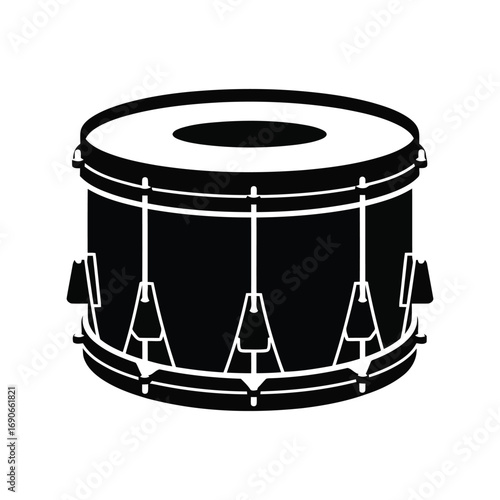 Isolated black and white bass drum silhouette for music and marching band art vector