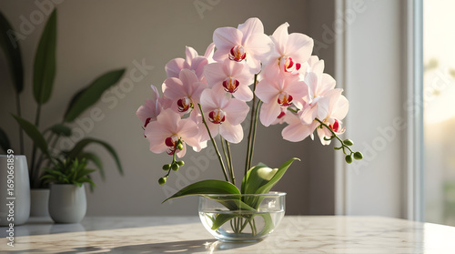 Wallpaper Mural Orchid Blooming in Glass Vase on Table with Indoor Plants Torontodigital.ca