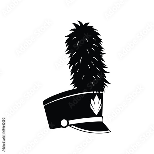 Marching band drum major hat with tall feather plume silhouette symbol vector