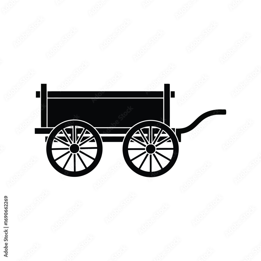 Fototapeta premium Vintage wooden farm cart silhouette isolated on white rustic transport equipment vector vector