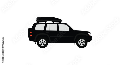 a black suv with roof rack and luggage
