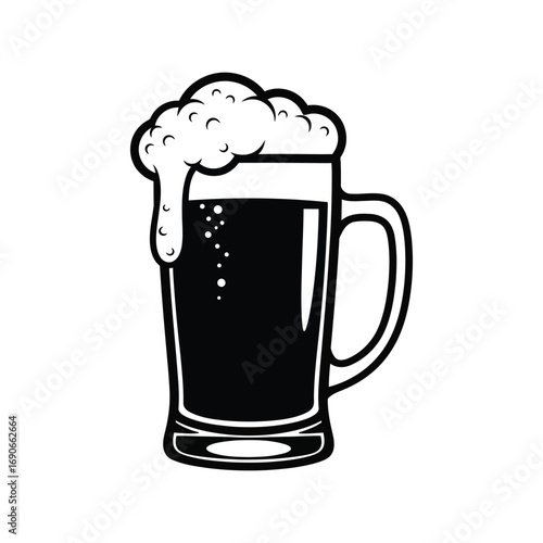 Dark beer mug overflowing with foamy head isolated on white vector illustration vector