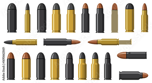 a variety of bullets arranged neatly in rows