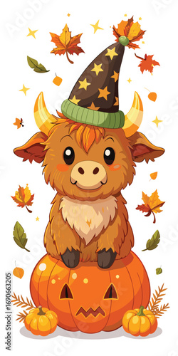 Cute cartoonish highland cow illustration