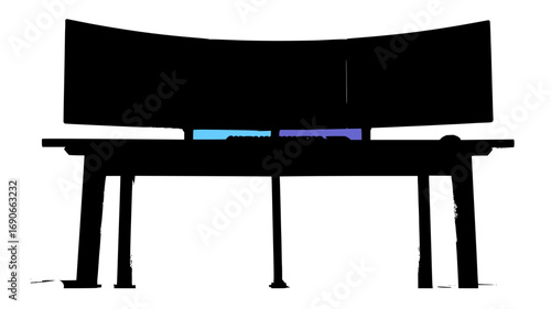 Vector art of modern black curved bench silhouette with minimalist design, symbolizing interior design, architecture, and modern furniture concepts