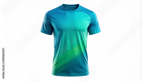 A stylish, vibrant t-shirt with a gradient design, perfect for athletic wear, Modern athletic t-shirt in blue and green gradient, ideal for sports or casual wear