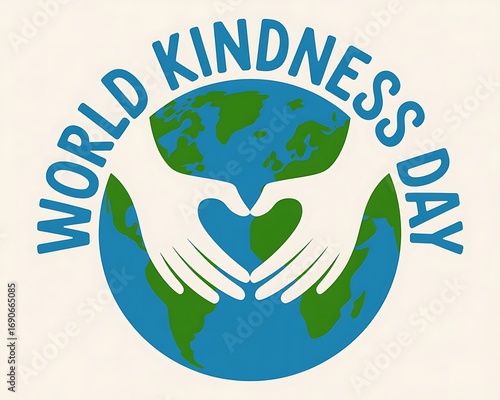 World kindness day with hands forming heart around earth