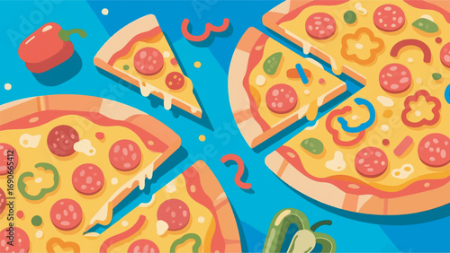 Illustration of Giant Pizza with Abundant Toppings Vector Design Template