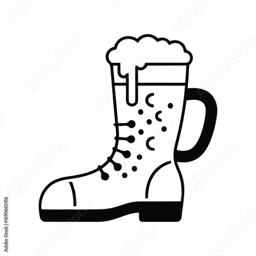 Beer boot mug with foam overflowing st patrick's day celebration drink fun vector