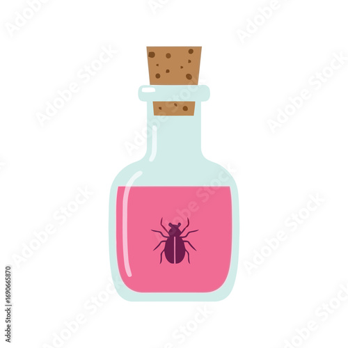 Magical potion bottle with bug illustration mystical elixir for fantasy and halloween concepts vector