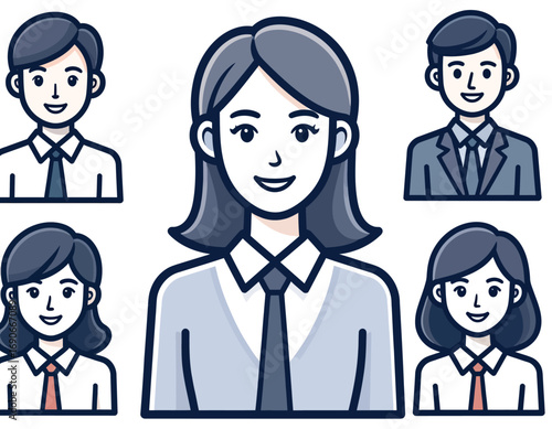 Diverse group of business professionals smiling together in a team illustration.