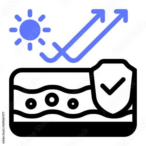 This Sun protection icon is suitable for use in Skincare, Dermatology, and related fields.