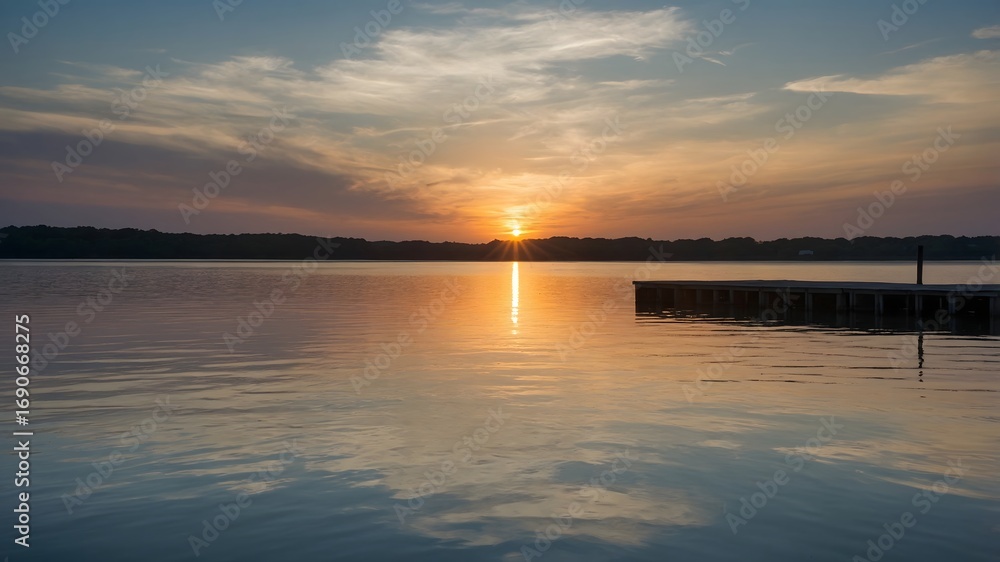Obraz premium A breathtaking sunset painting the sky with vibrant colors reflected on a tranquil lake