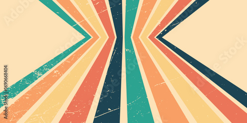 Abstract background with rainbow line design and metal scratch effect in Retro Hippie style. Vector Illustration. Vol. 7