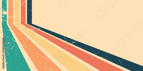 Abstract background with rainbow line design and metal scratch effect in Retro Hippie style. Vector Illustration. Vol. 6