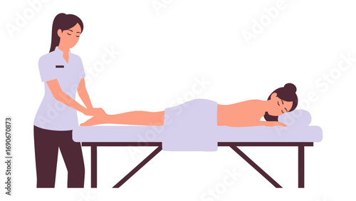 Young woman receiving a relaxing leg massage from a professional therapist in a spa setting