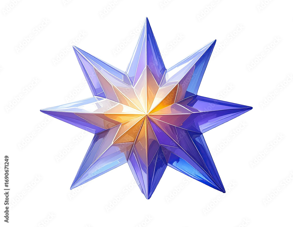 Obraz premium Crystalline star, iridescent facets, golden center
