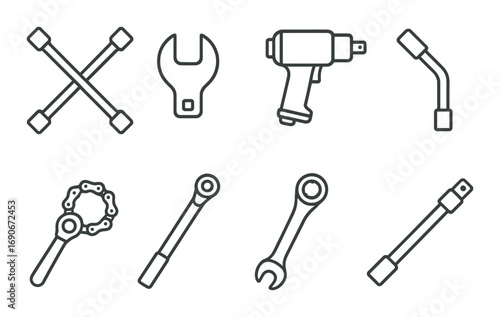 Illustrated outline of automotive repair tools on dark background