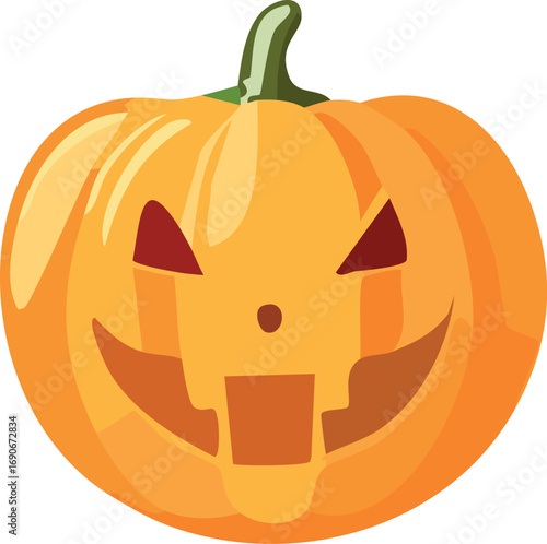 Carved Halloween pumpkin with a grinning face, showcasing autumnal colors and festive spirit.