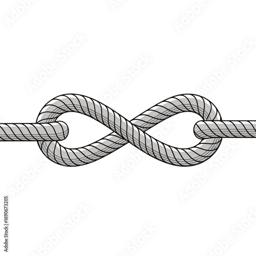 Symbol of endless connection and intertwined fate represented by a wire rope tied in a figure eight knot