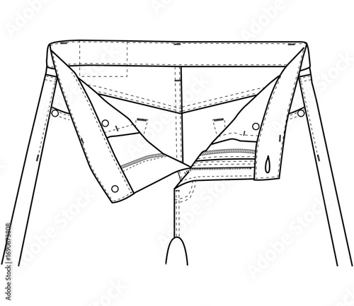 denim pants front fly ciocure technical vector design