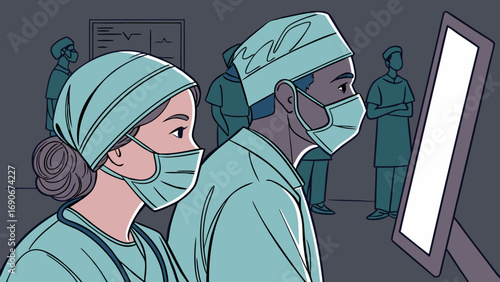 Medical Professionals in Scrubs Healthcare Illustration Hospital Staff.