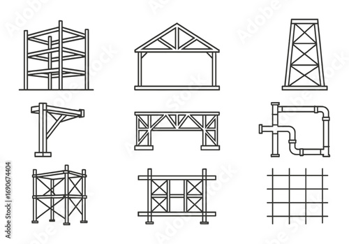 Industrial frameworks: structures and pipelines on textured background