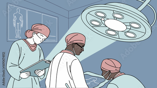 Medical team performing surgery illustration operating room healthcare hospital doctors nurses medical professionals surgical procedure surgery scene medical staff healthcare workers medical illustra.