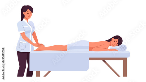 Young woman receiving a relaxing leg massage from a professional therapist in a spa treatment room