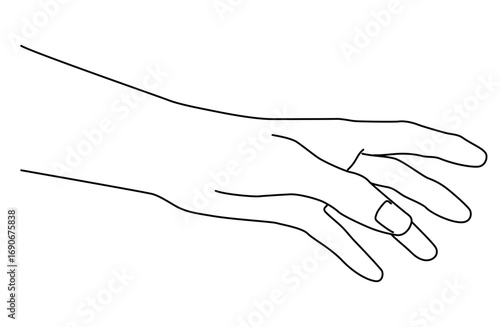 下に向かって伸ばされた片手のシンプルな線画ベクターイラスト