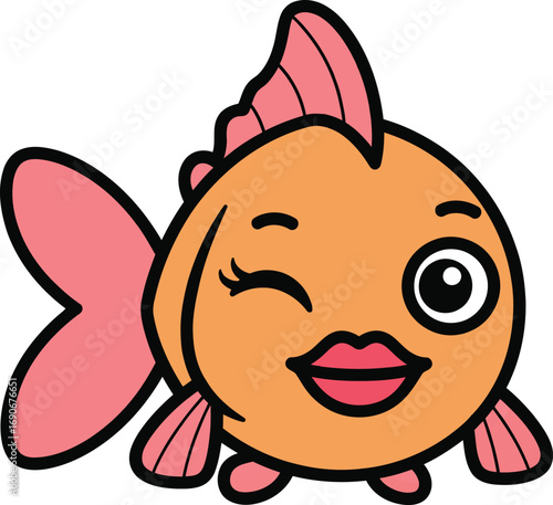  Cartoon Goldfish winking with playful cute face vector illustration isolated on white background

