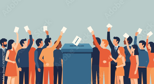 People casting votes at a polling station, illustration.