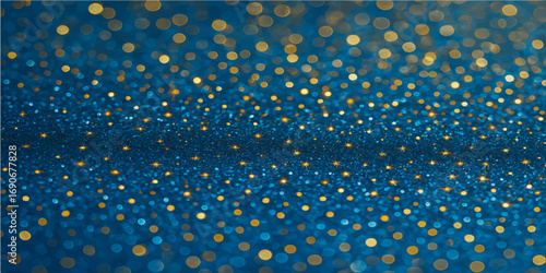 Glistening raindrops on a glass window create a beautiful star-like winter holiday pattern with bright blue and gold tones