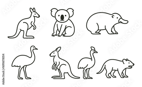 Silhouettes of iconic australian animals on brown background