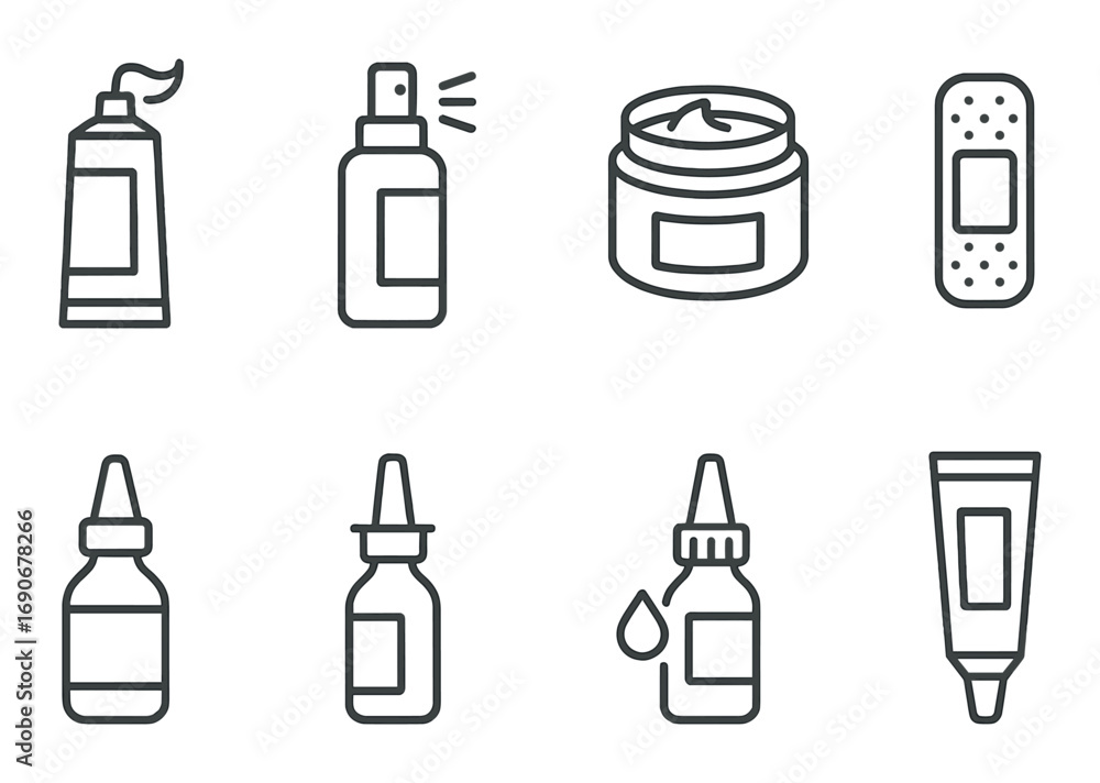 Fototapeta premium Skincare and first aid icons on metallic background