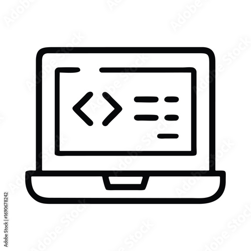 Simple Line Art of a Laptop Showing Coding