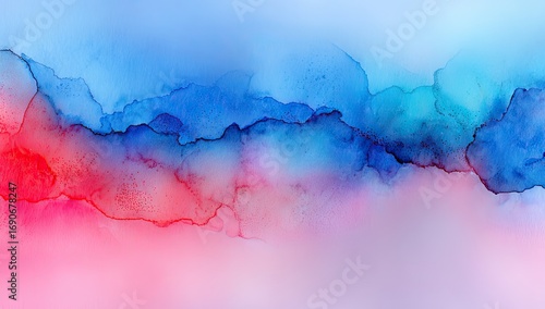 Vibrant abstract design featuring layered washes of blue and red, creating a captivating color palette.