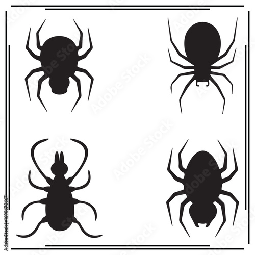 Set of Black Silhouettes of Spiders, Ticks, and Insects: Vector Icons of Bugs, Pests, and Parasites for Medical, Health, and Wildlife Designs