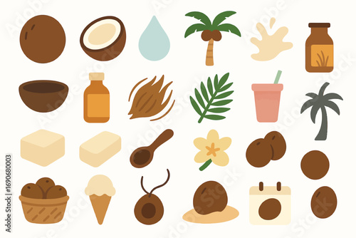 World Coconut Day Flat Cartoon Icons Collection