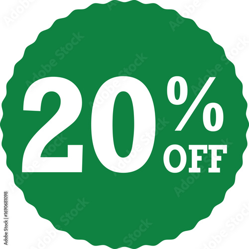 Big twenty percent off sale discount badge for retail and promotional offers vector