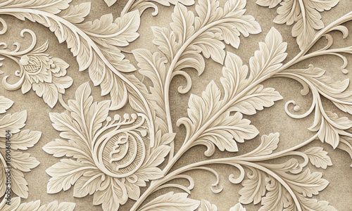 Seamless 3D Embossed Botanical Pattern Luxury Ornamental