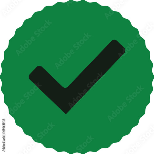 Green circle check mark icon for success approval confirmation and verification vector