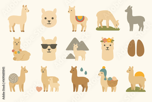Llama Alpaca Andes Peru South America Cute Animal Icons