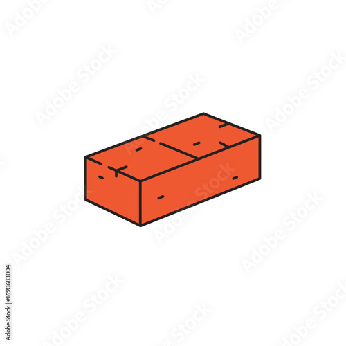 Single red brick lying on white surface with simple outline, suggesting construction, building material, and minimalist aesthetic.