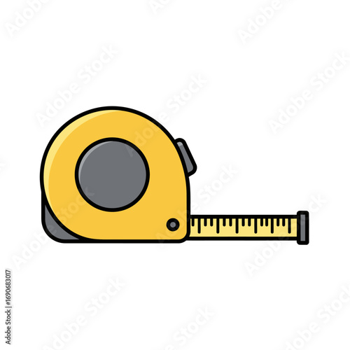 Yellow measuring tape extending to the right on white surface indicating precision and accuracy for construction and home improvement projects.