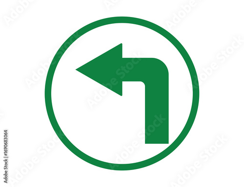 Green left turn traffic sign symbol graphic for navigation and directional guidance vector